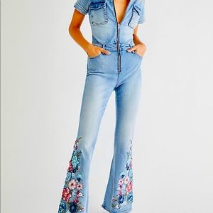 Free People Driftwood Farrah Embroidered Jumpsuit